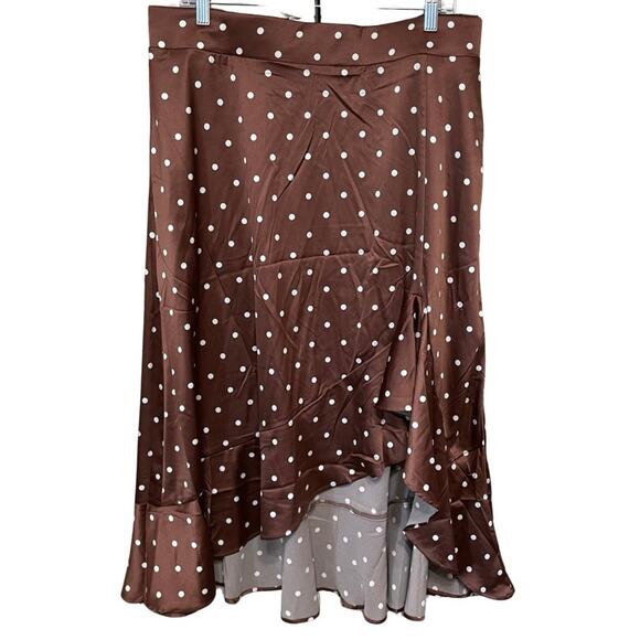Torrid Dresses & Skirts - Torrid Stretch Satin Hi-Low Ruffle Skirt Size 1/1X/14-16 Brown Polka Dot NEW